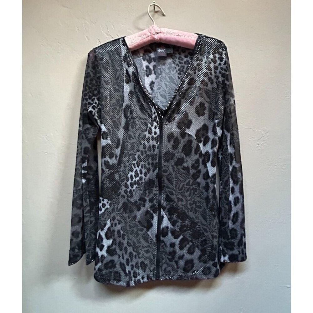 Anac Designed by Kimi Womens Large Black Animal Print Full-Zip Sweater Jacket